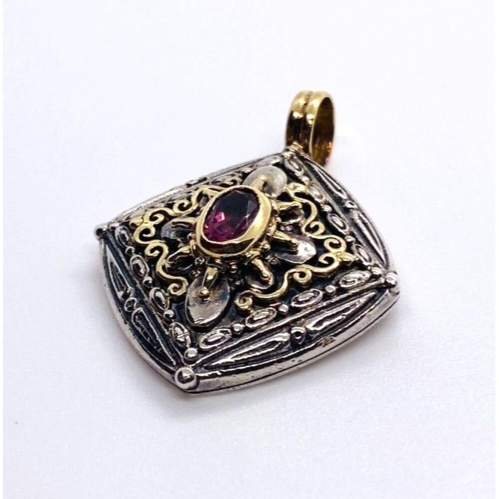 Konstantino 18K Gold Sterling Silver & Pink Stone Pendant Enhancer - Picture 2 of 7